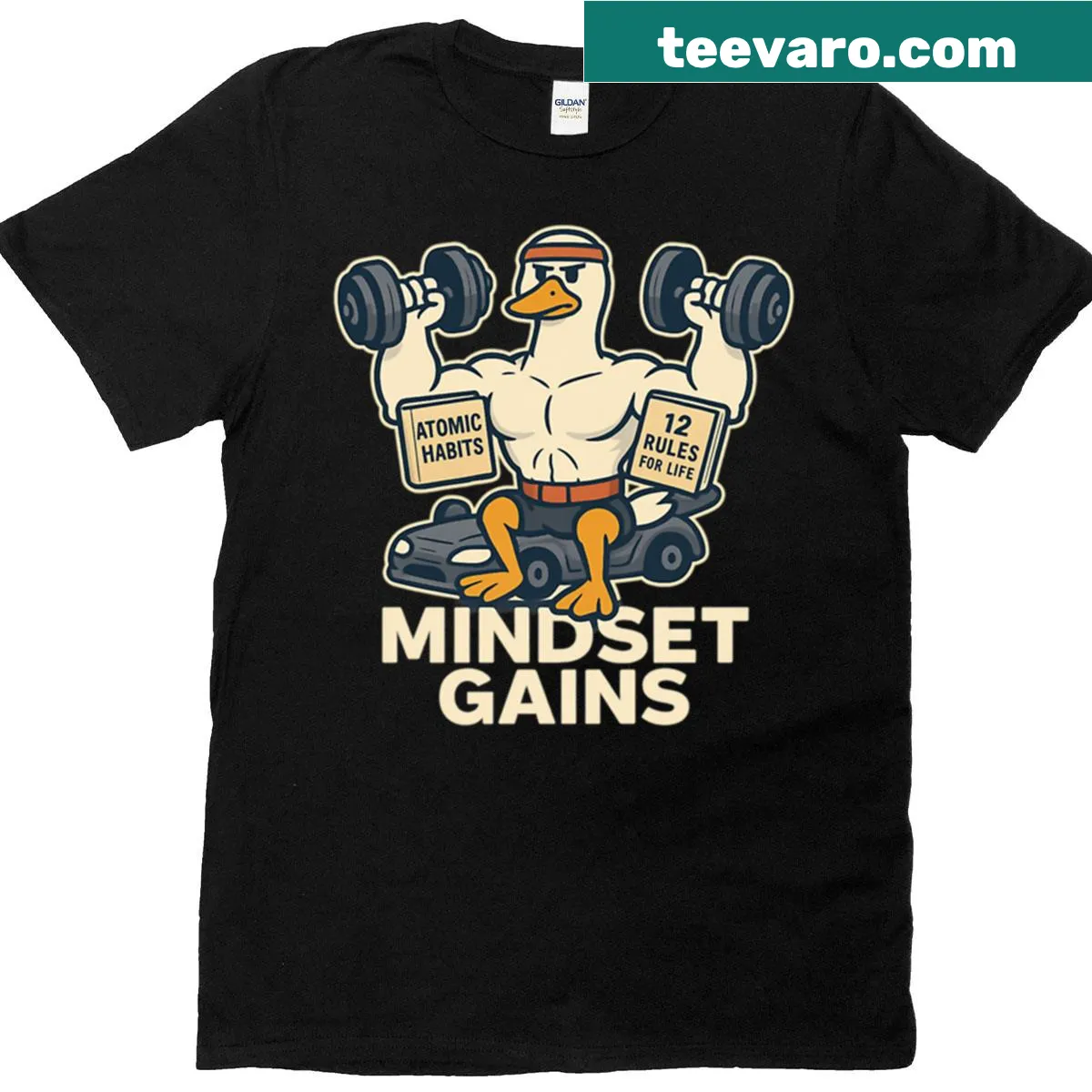 Inspirational Grindset Goose graphic gym t-shirt — on a men's t-shirt