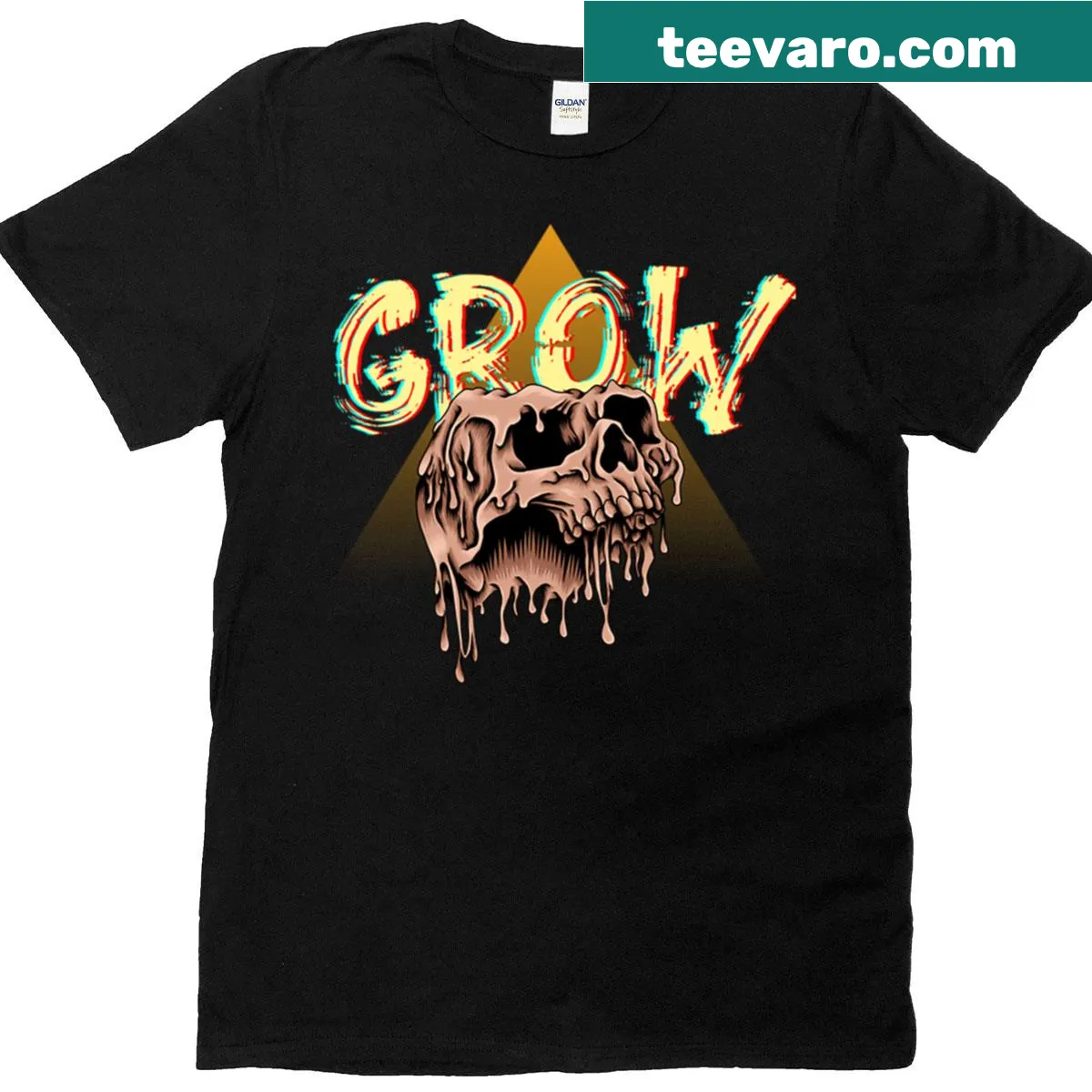 Edgy oversized T-shirt featuring a skull graphic with the word 'Grow' — on a men's t-shirt