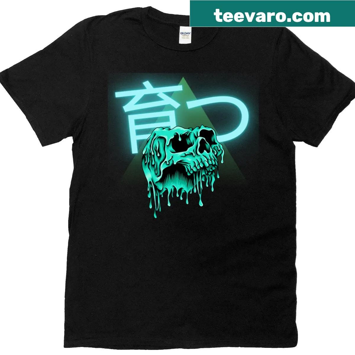 Stylized floral skull with Japanese art influences on a shirt — on a men's t-shirt