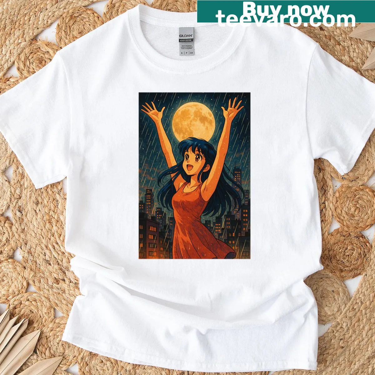 Calm illustration of raindrops at night on a stylish T-shirt — on a men's t-shirt
