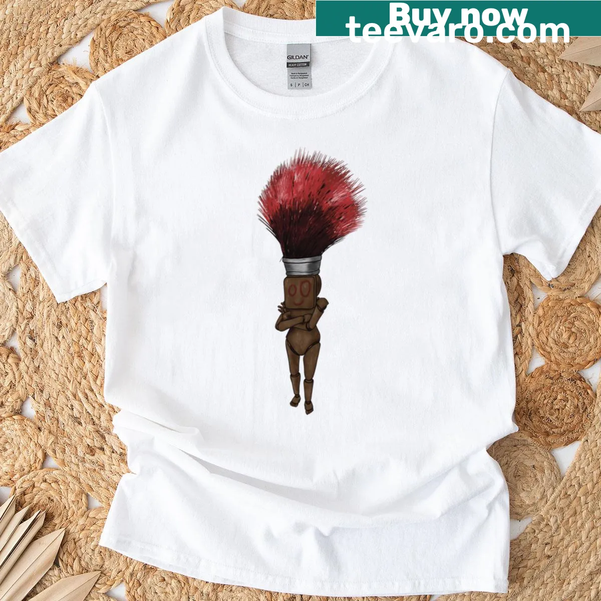 Oversized T-shirt featuring a joyful paintbrush character. — on a men's t-shirt