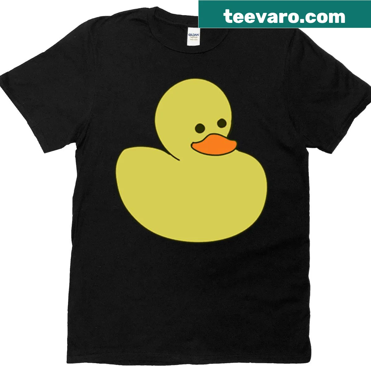 Cute illustration of a happy yellow duck on a T-shirt — on a men's t-shirt