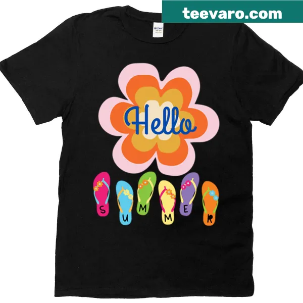T-shirt with the phrase 'Hello Summer' in a playful font