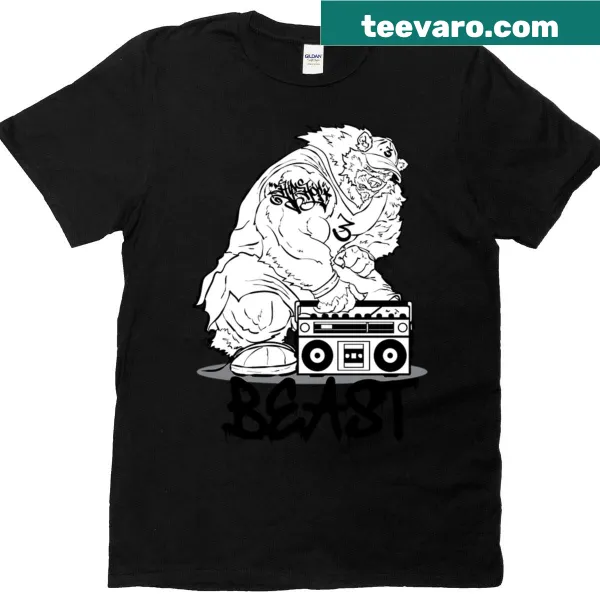 Playful hip-hop beast character illustration on a shirt