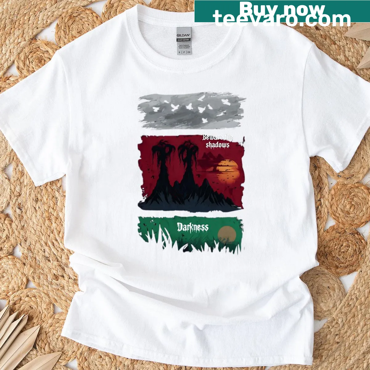 Chilling graphic t-shirt showcasing classic horror motifs — on a men's t-shirt