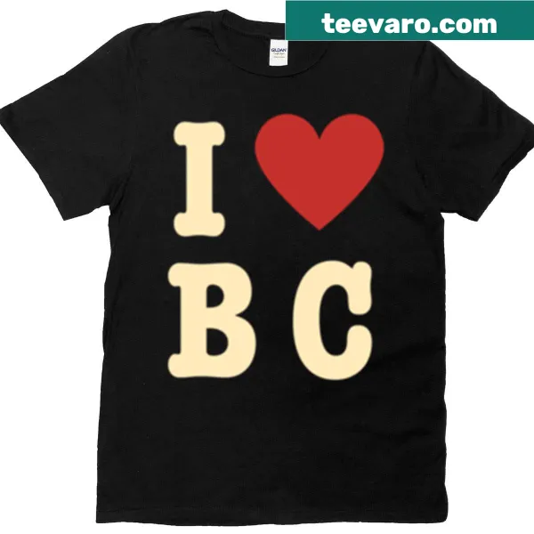 T-shirt featuring a heart design with 'BC' text