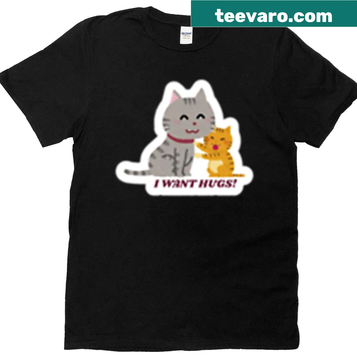 Cute cat-themed shirt with text 'I Want Hugs' and playful illustration — on a men's t-shirt