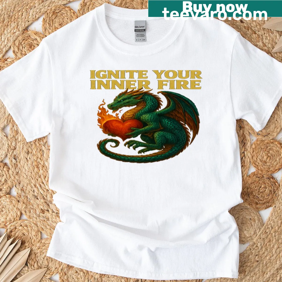 Oversized tee featuring a fierce dragon in flames illustration — on a men's t-shirt