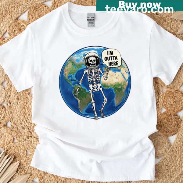 Playful t-shirt featuring the phrase I'm Outta Here