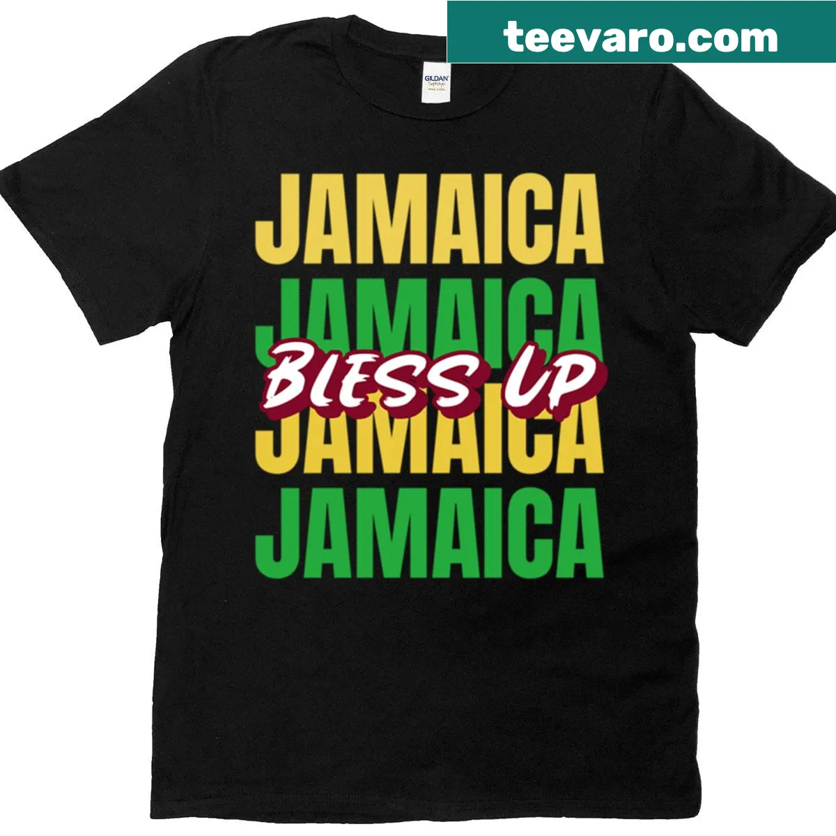 Jamaican culture-themed T-shirt with positive vibes illustration — on a men's t-shirt