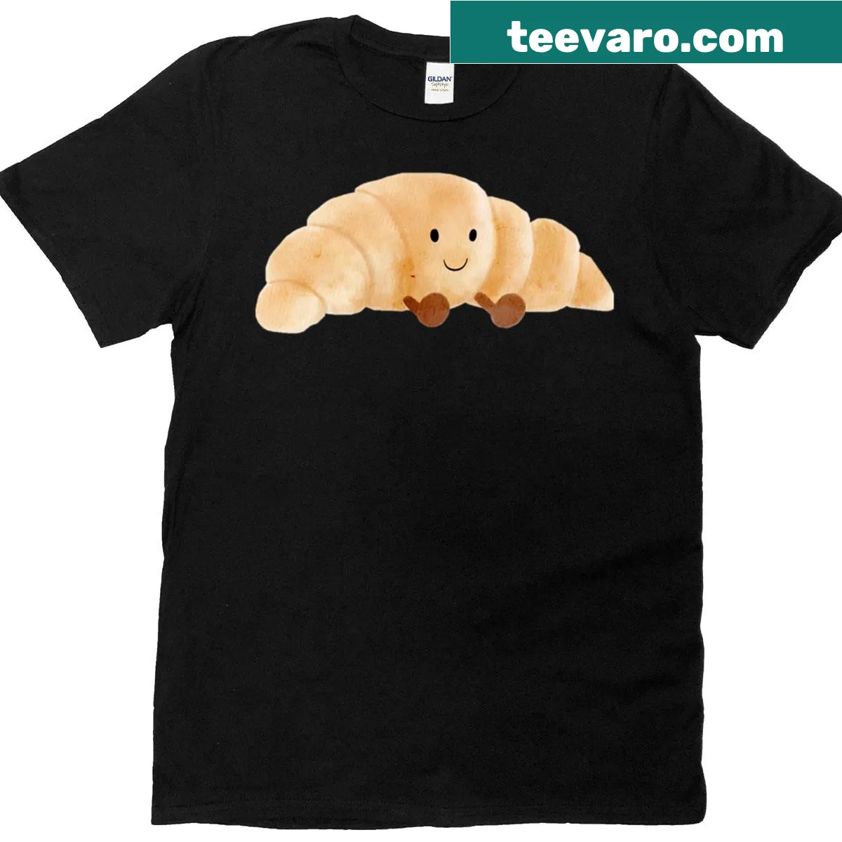 Watercolor croissant graphic on a Jellycat t-shirt — on a men's t-shirt