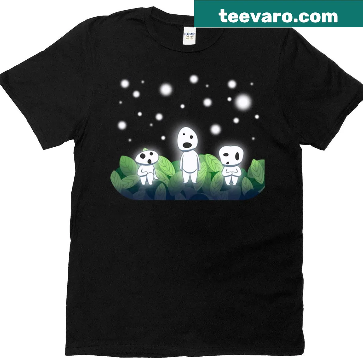 Illustration of three kodama spirits among trees — on a men's t-shirt