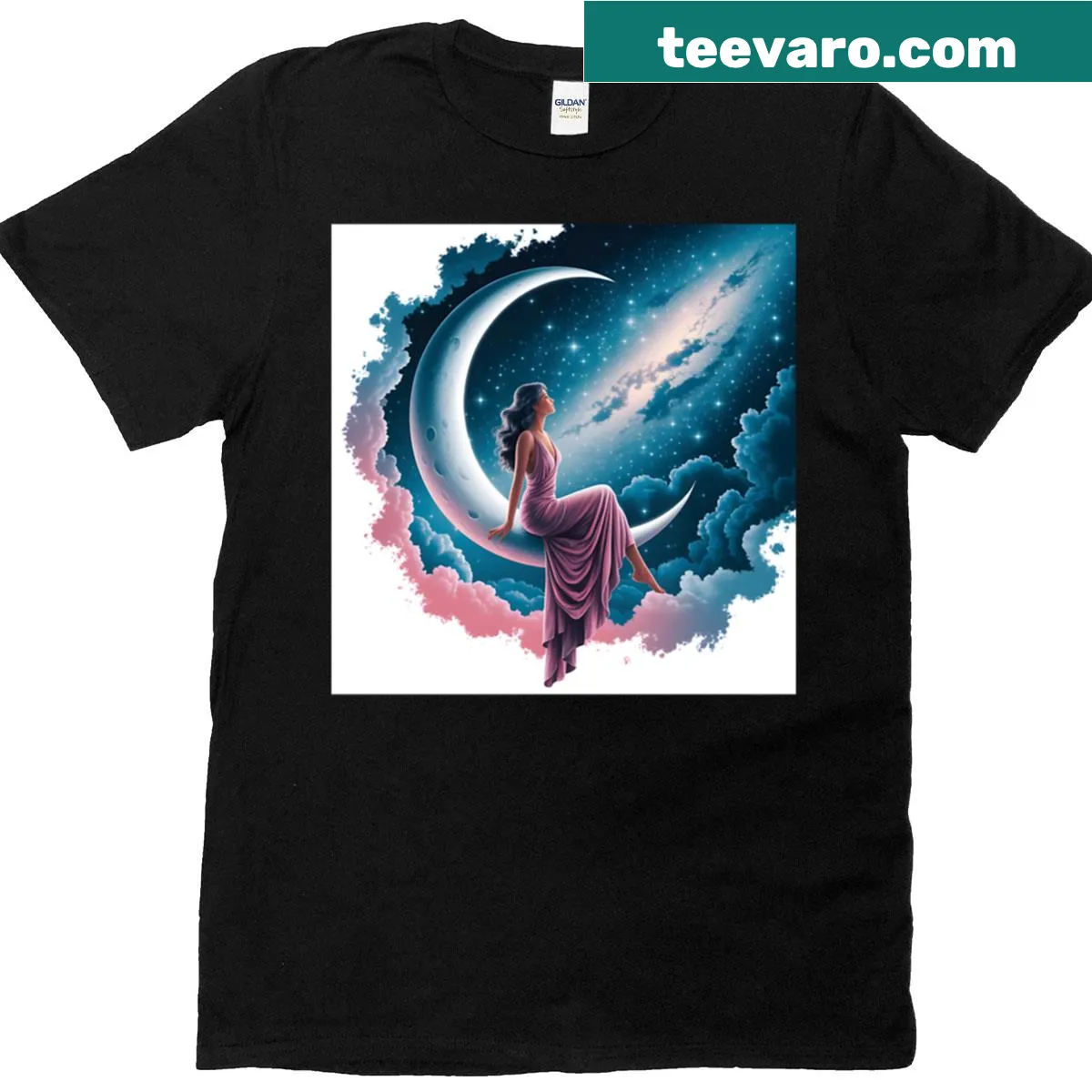 Elegant illustration of the Lady of the Crescent Moon — on a men's t-shirt