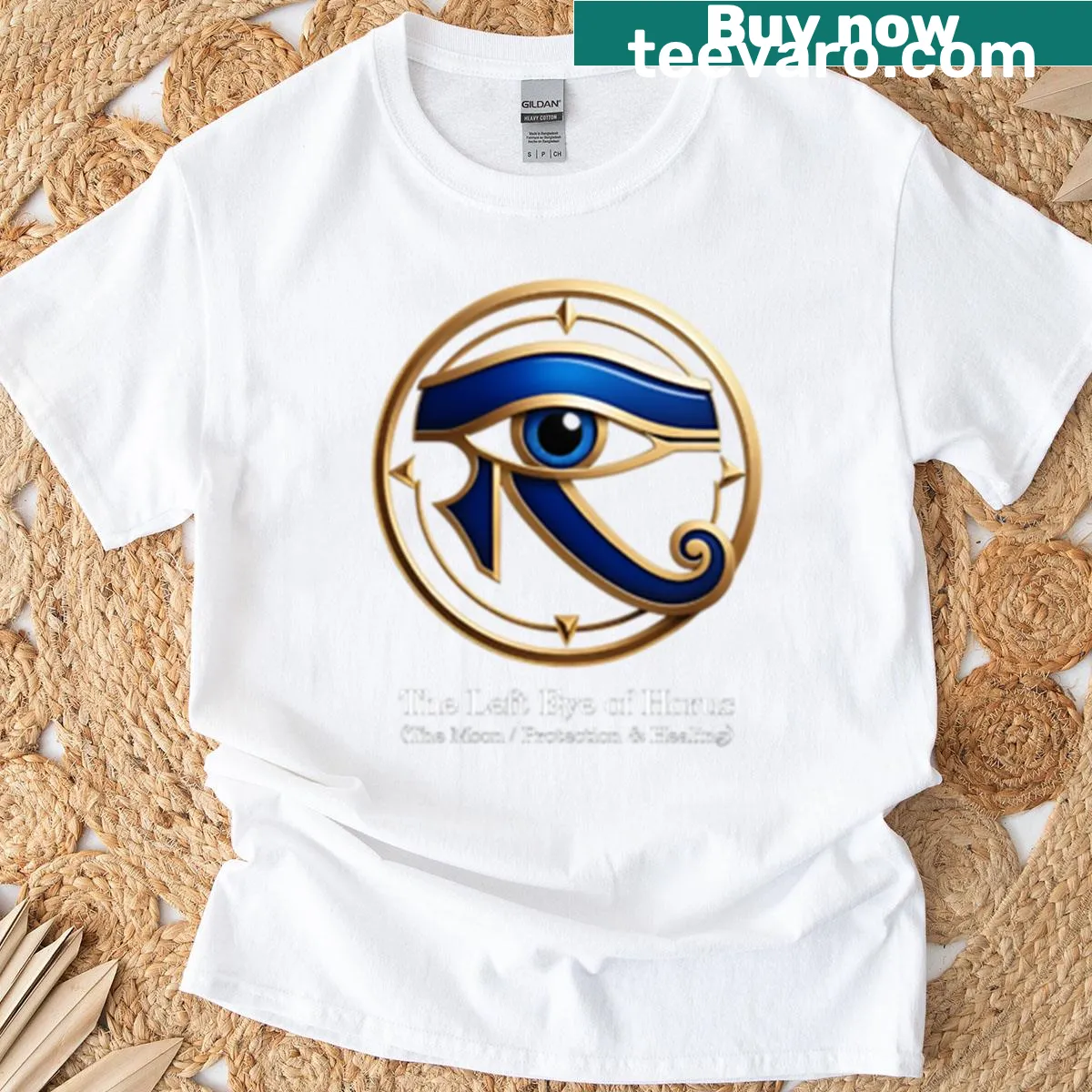 T-shirt featuring the Left Eye of Horus graphic illustration — on a men's t-shirt