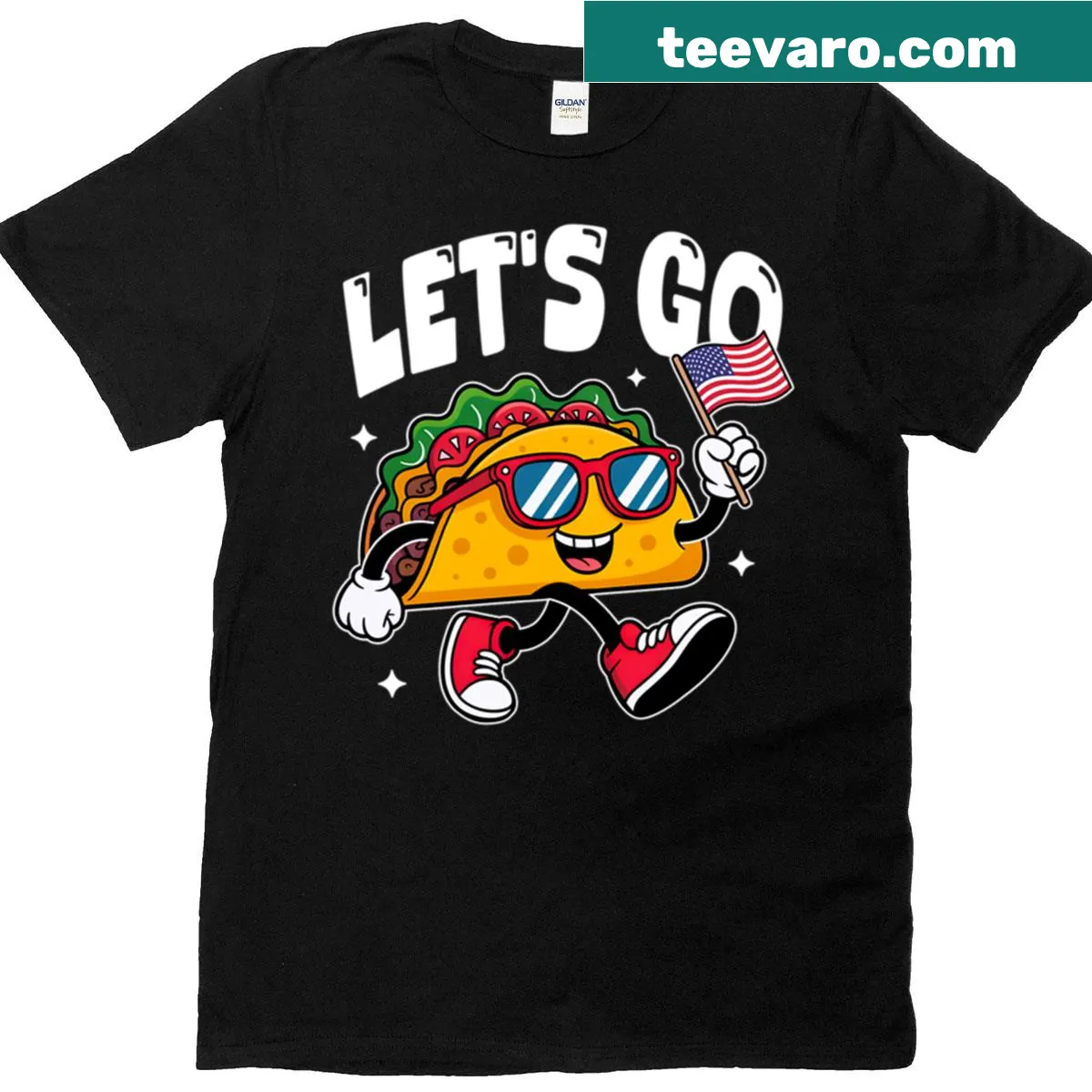 Humorous cartoon taco with political commentary on a T-shirt — on a men's t-shirt