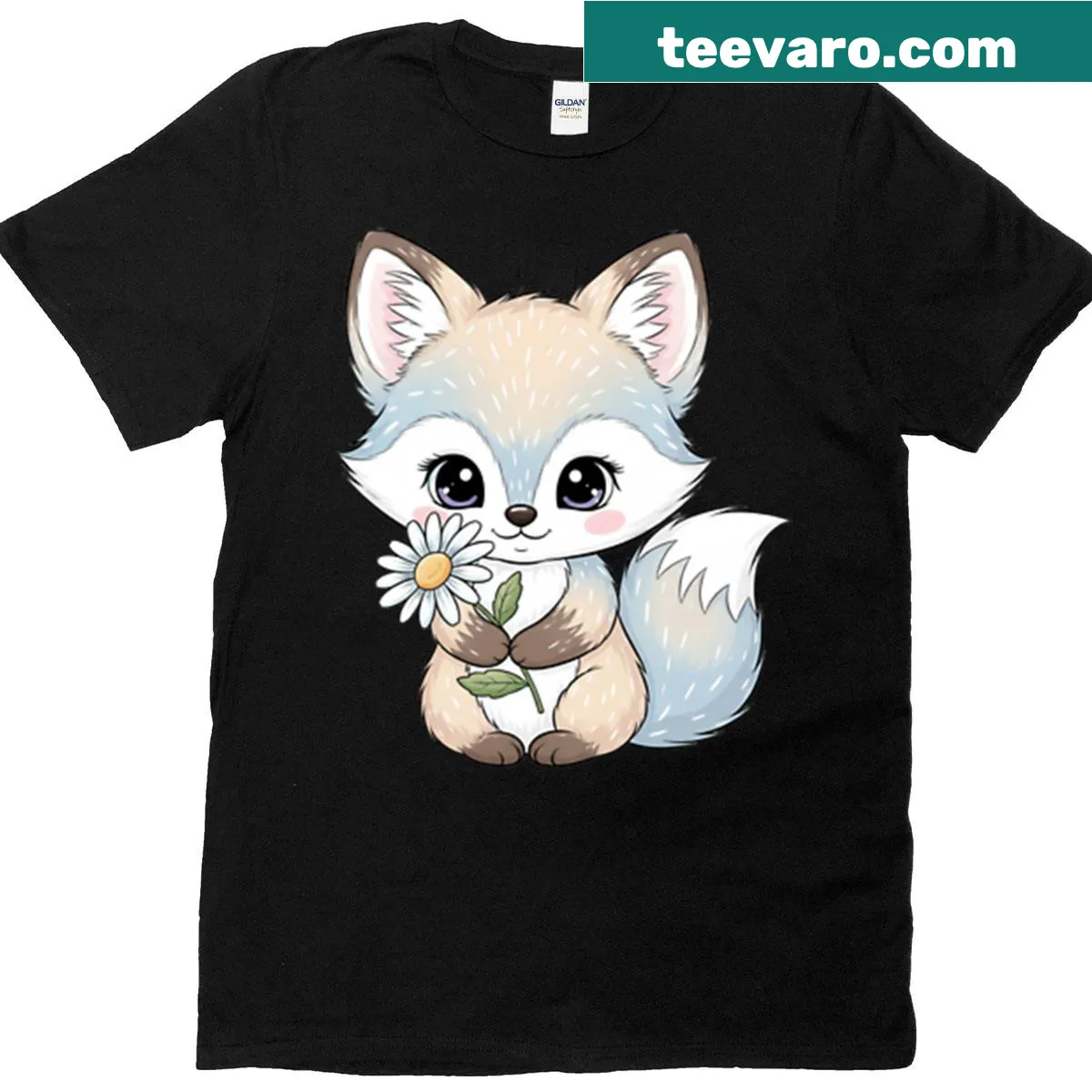 Illustration of a little fox surrounded by flowers on a t-shirt — on a men's t-shirt