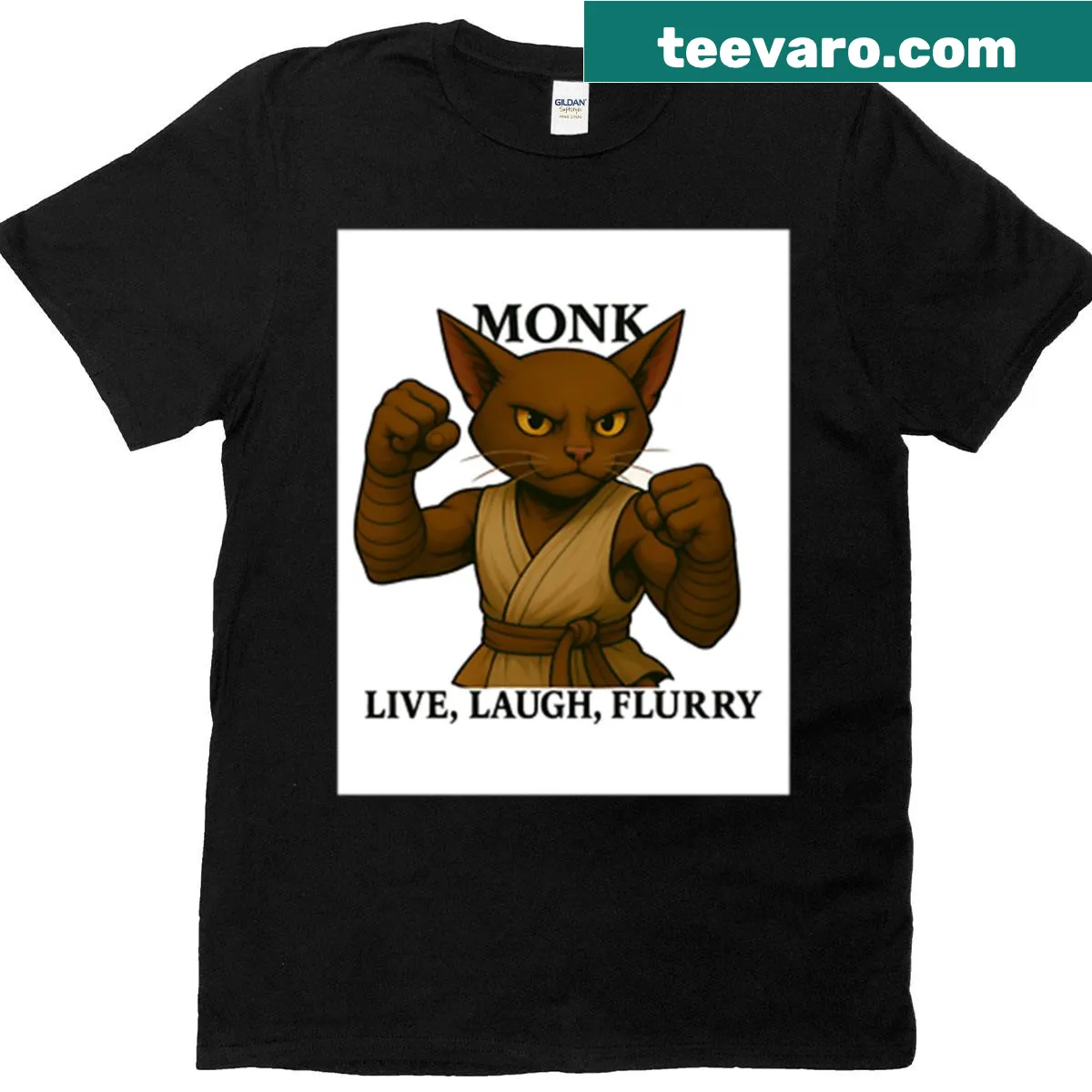 Premium tee featuring the phrase 'Live Laugh Monk' in bold typography. — on a men's t-shirt