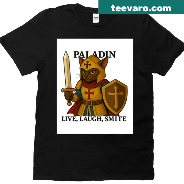 Premium tee featuring the phrase 'Live Laugh Paladin' in playful design.