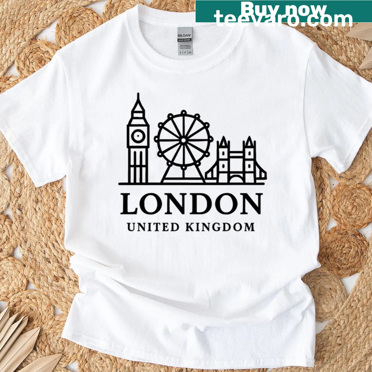 Simple London United Kingdom text T-shirt design — on a men's t-shirt