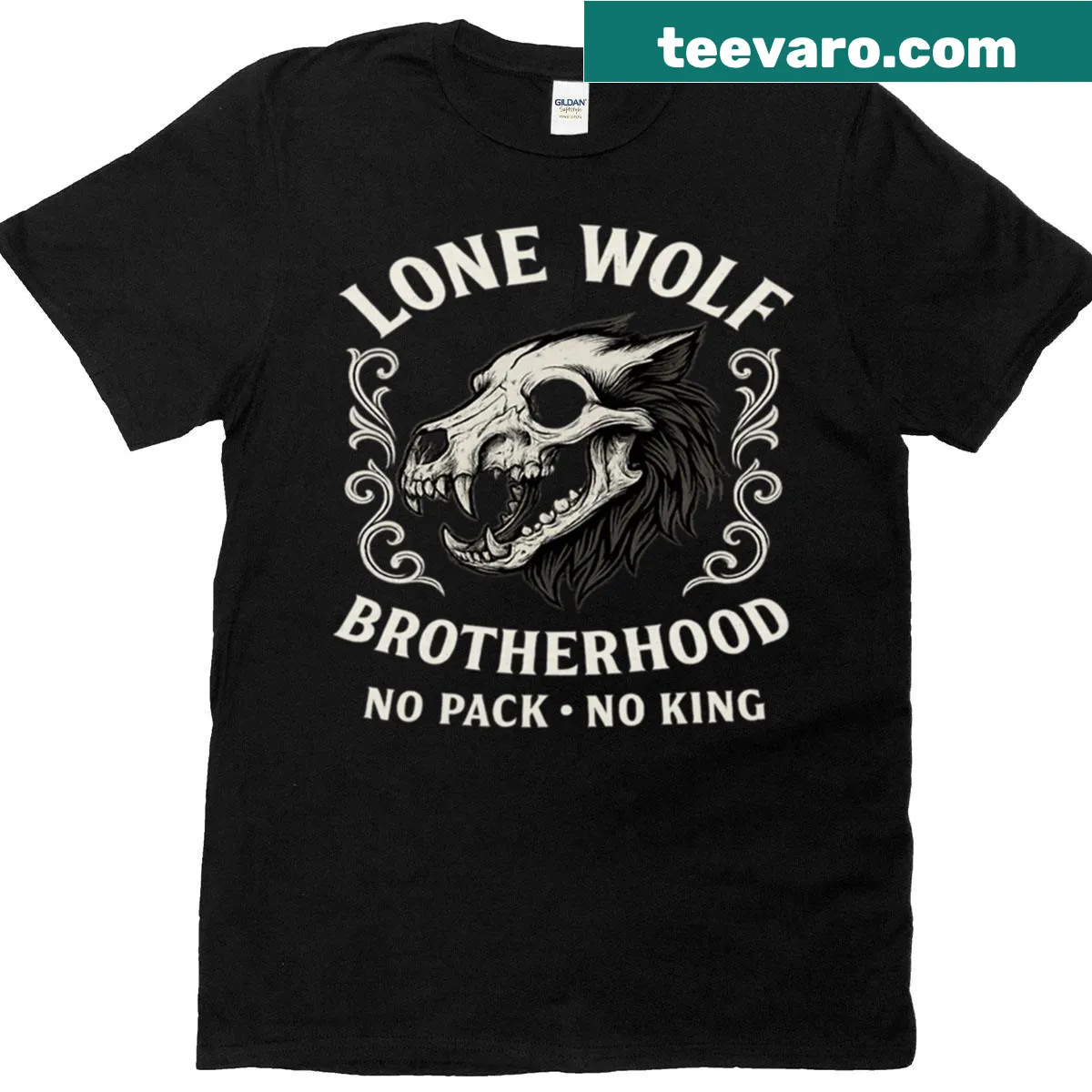 Gothic biker tee featuring a wolf illustration, perfect for bikers. — on a men's t-shirt