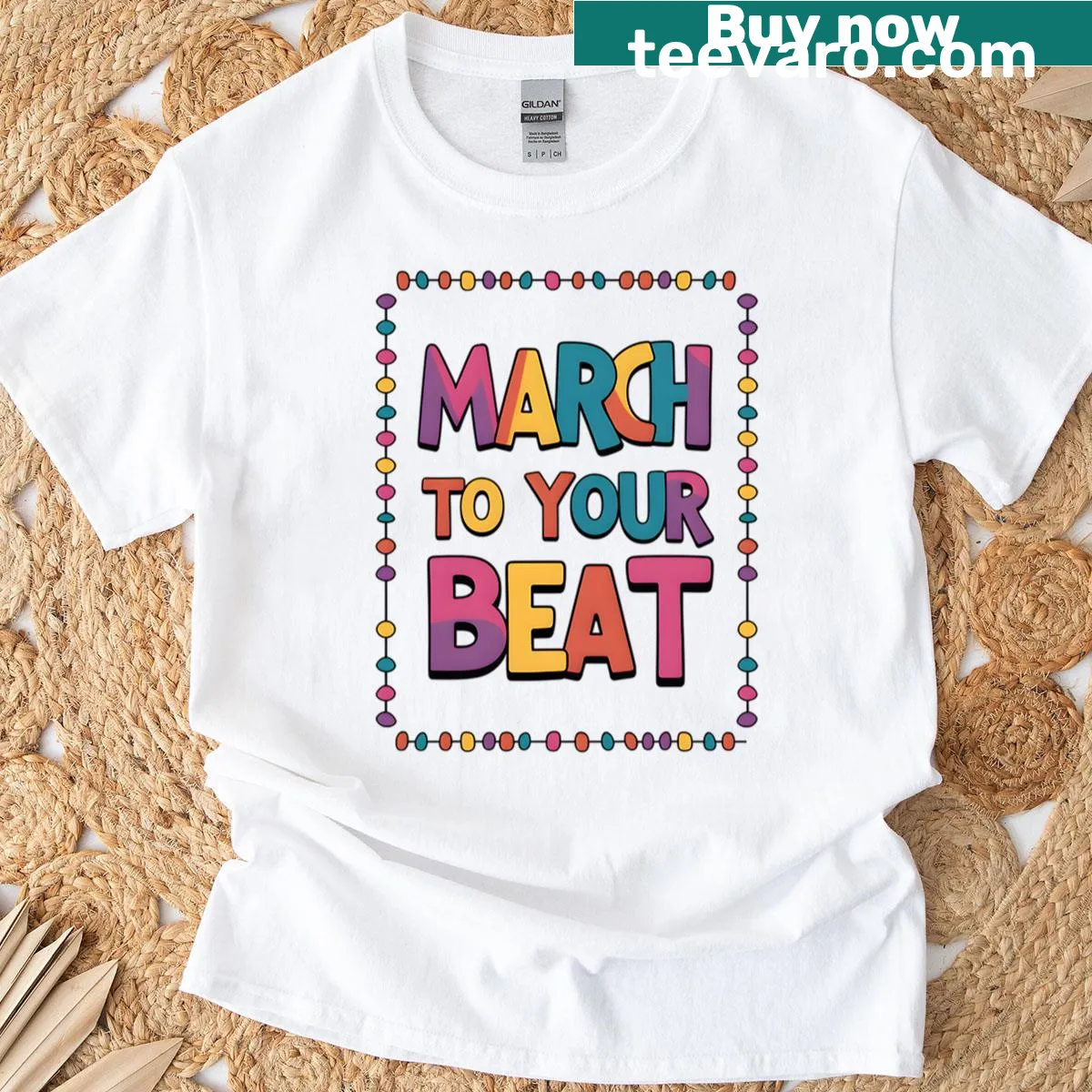 T-shirt with a dynamic drum pattern in typography style — on a men's t-shirt