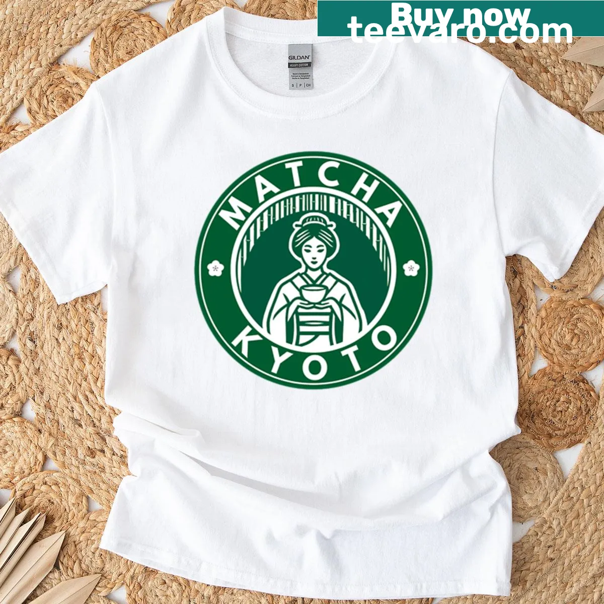Cute parody design T-shirt featuring matcha culture — on a men's t-shirt