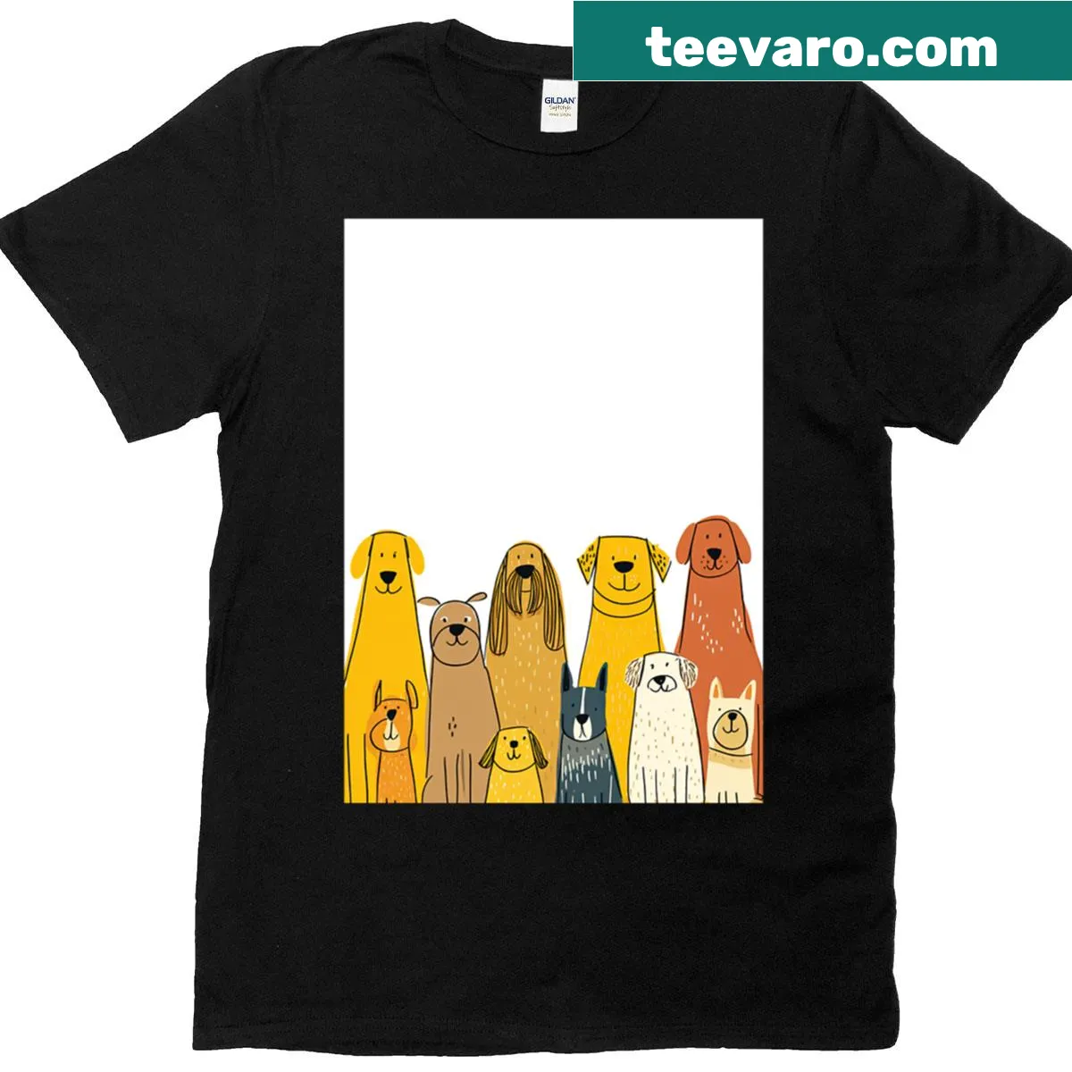 T-shirt with a minimalist graphic of aligned dogs — on a men's t-shirt