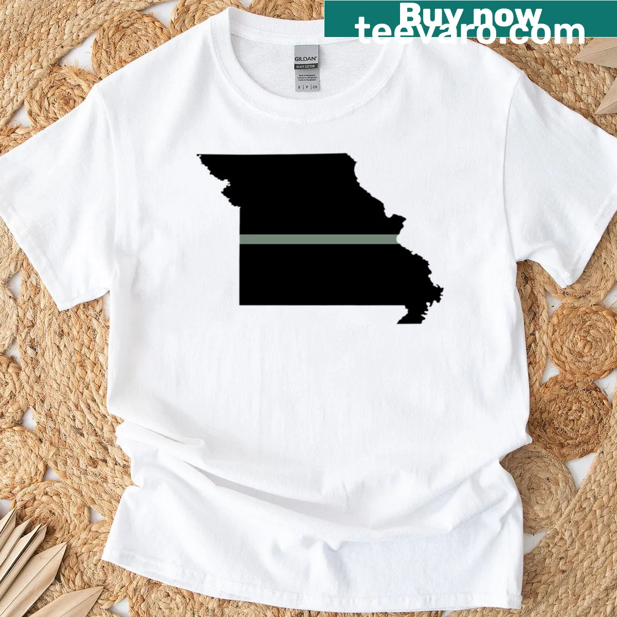 Missouri Thin Silver Line T-shirt with prominent badge emblem — on a men's t-shirt
