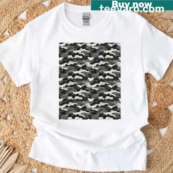 Monochromatic urban camouflage graphic design T-shirt