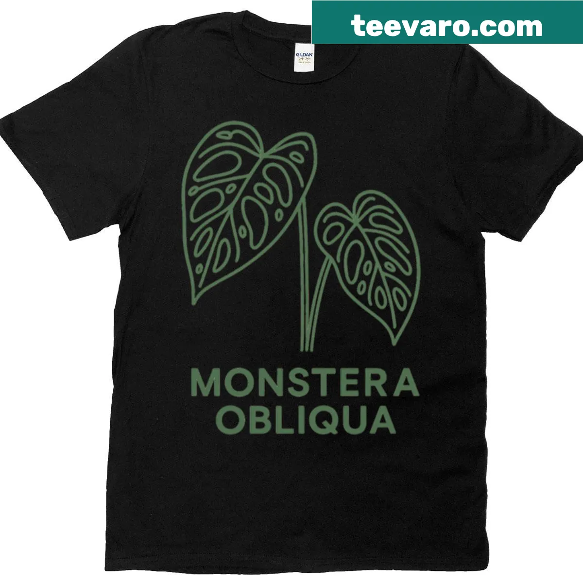 Illustrated t-shirt featuring Monstera Obliqua leaves — on a men's t-shirt