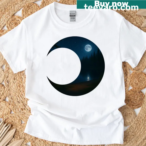 Serene moonlit lake illustration T-shirt inspired by books
