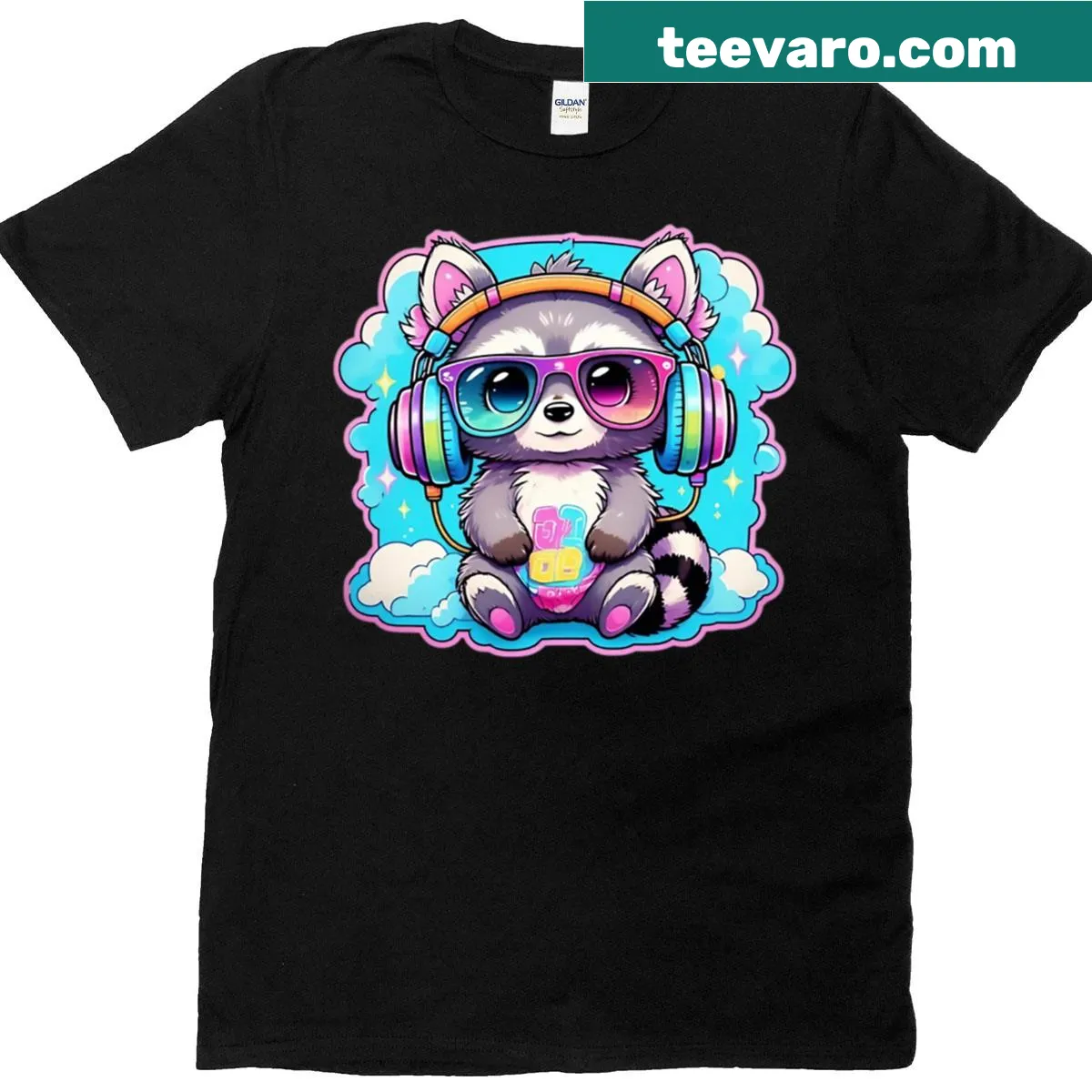 Funny t-shirt featuring mischievous raccoons in playful antics — on a men's t-shirt