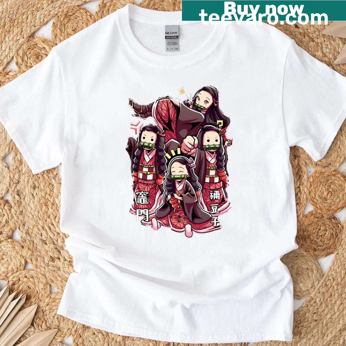 Nezuko Kamado illustrated T-shirt from Demon Slayer — on a men's t-shirt