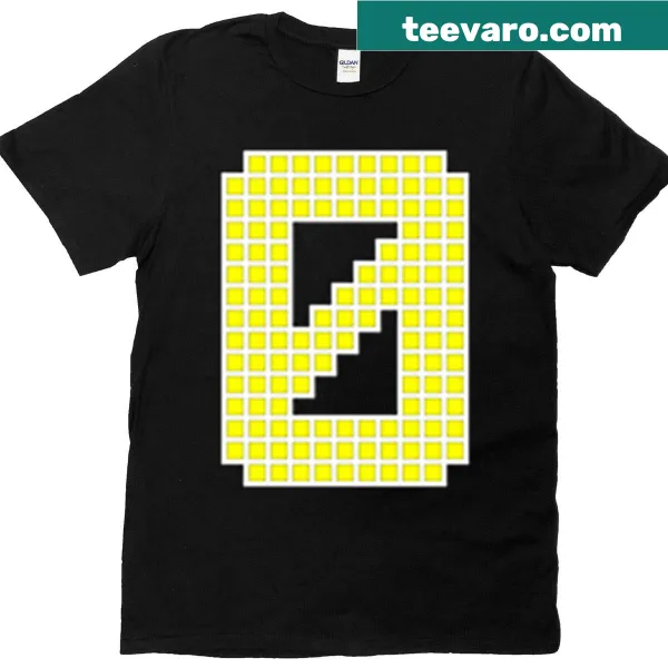 Pixelated yellow character with number 0 on a t-shirt