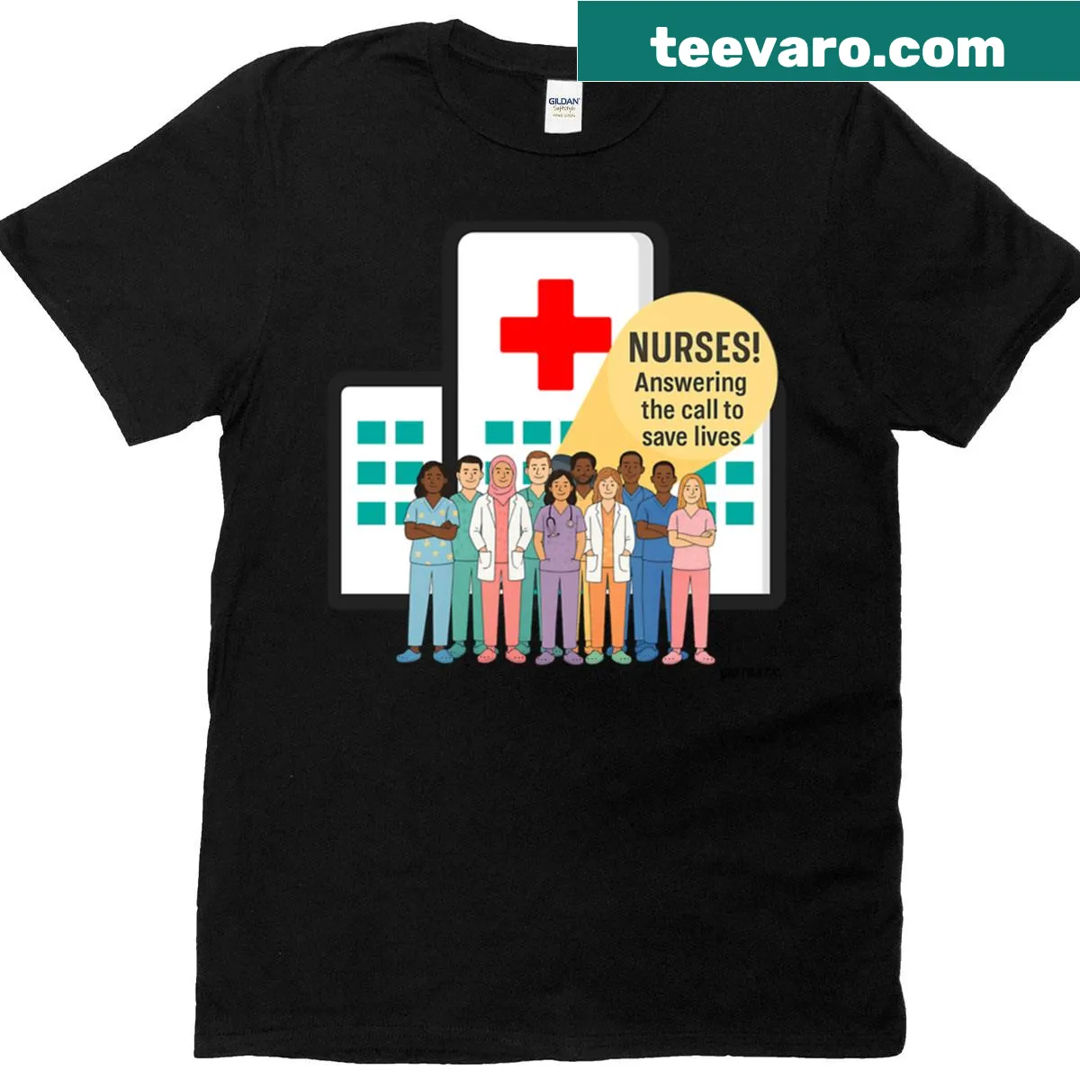 T-shirt with 'Nurses Answering The Call To Save Lives' text — on a men's t-shirt