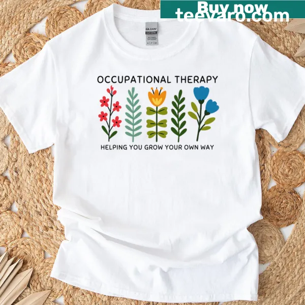 Floral illustration on an occupational therapy themed t-shirt