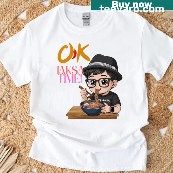 Chibi boy illustration slurping noodles on t-shirt