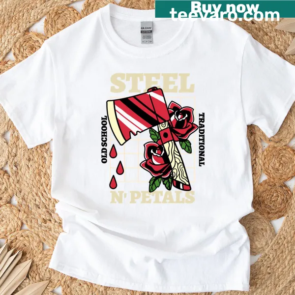 Vintage style t-shirt with an axe and petals design