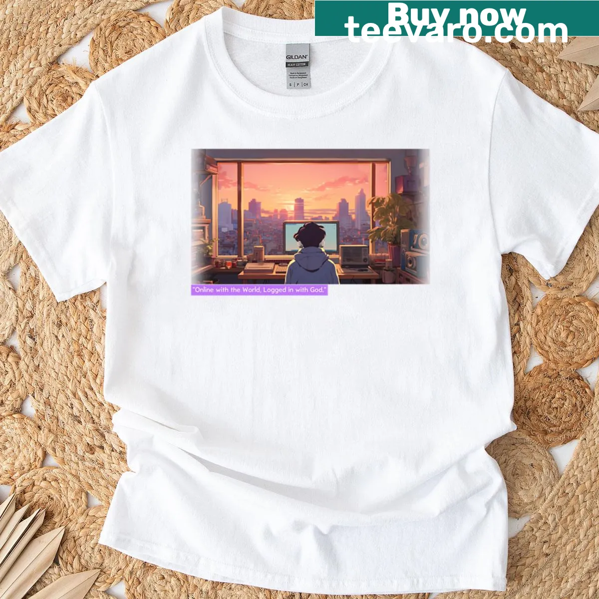Inspirational typography t-shirt about faith and connectivity — on a men's t-shirt