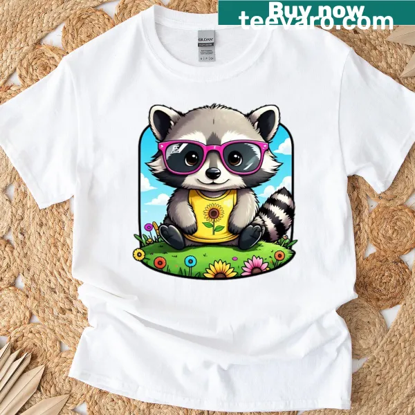 Cute raccoon design on an oversized t-shirt