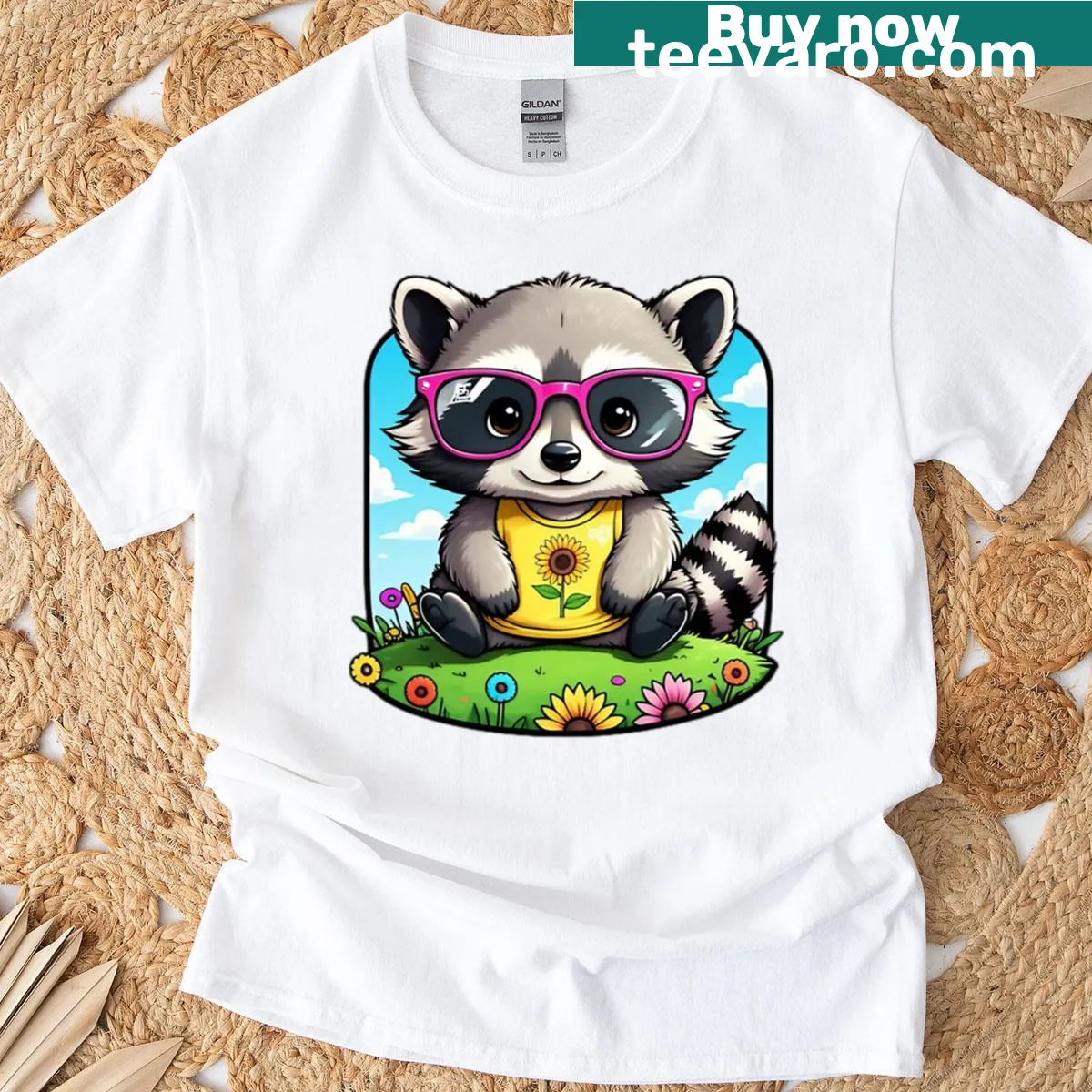 Cute raccoon design on an oversized t-shirt — on a men's t-shirt
