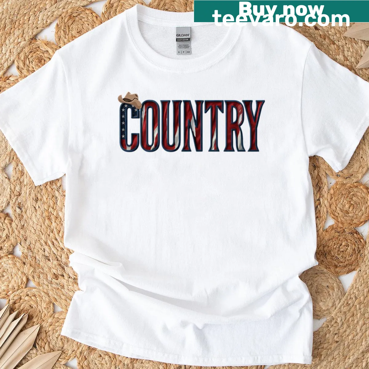 Vintage-style graphic celebrating patriotic country living on T-shirt — on a men's t-shirt