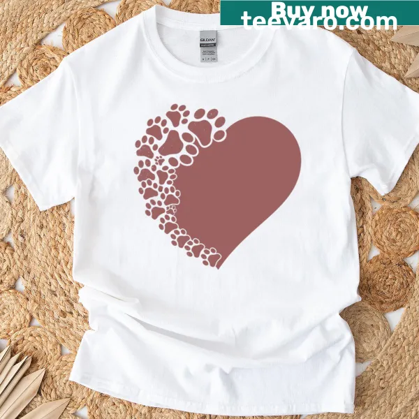 T-shirt with a heart and paw print design for animal lovers.