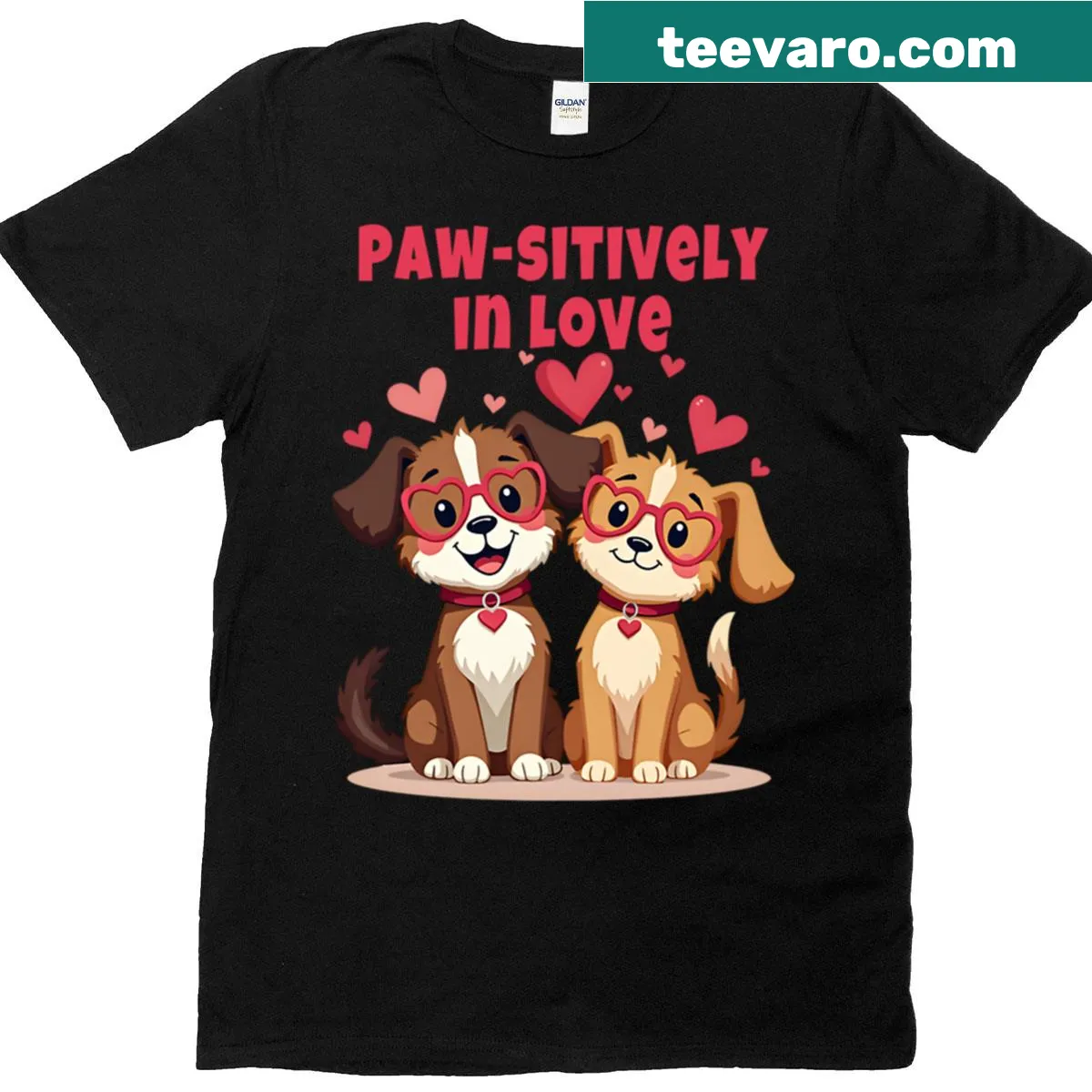 Cute T-shirt with 'Paw-sitively In Love' text and paw graphic. — on a men's t-shirt