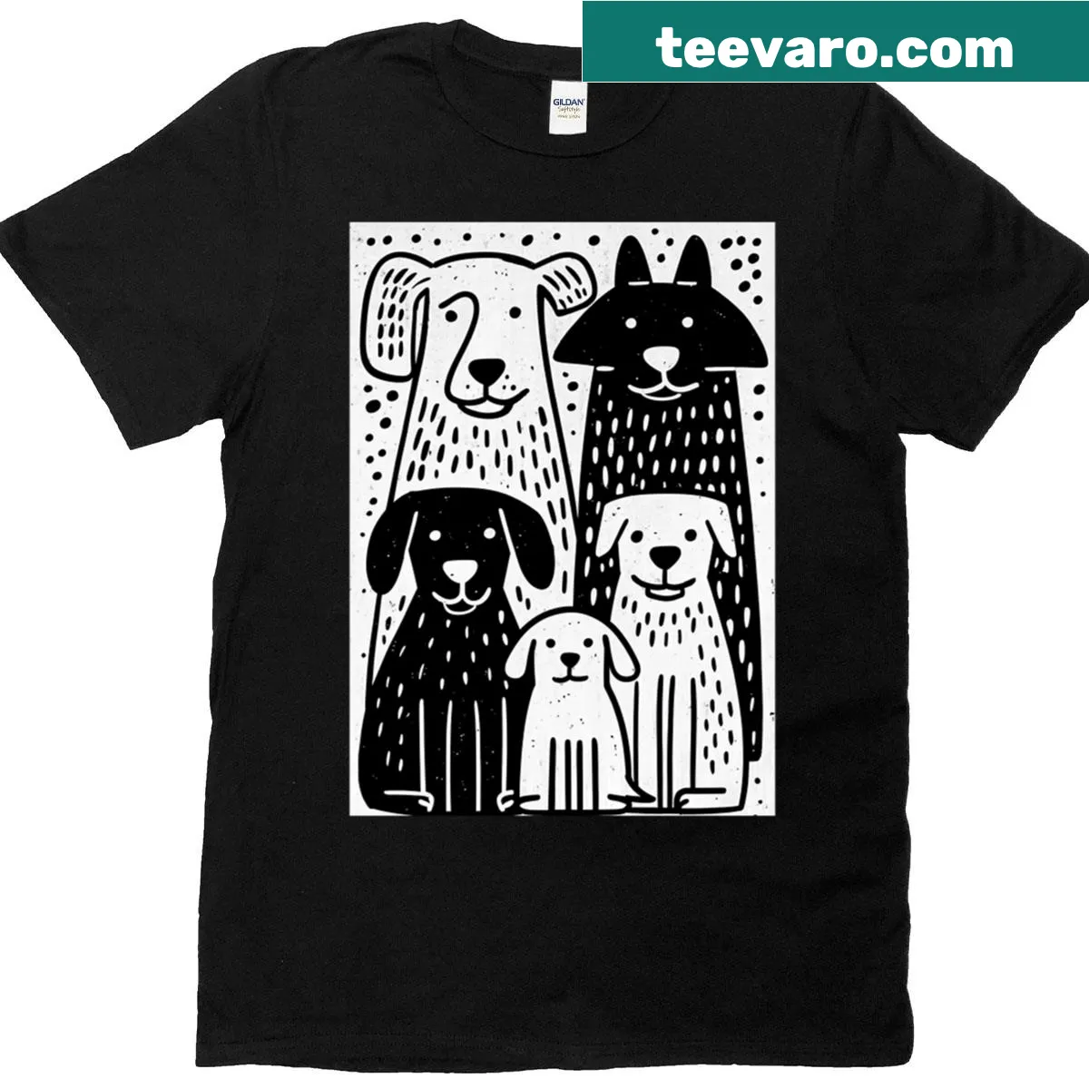 Minimalist design of dogs lined up on a t-shirt — on a men's t-shirt