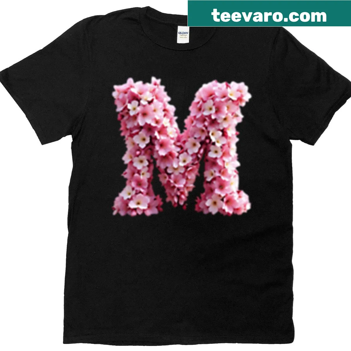 Floral monogram initial 'M' T-shirt for girls — on a men's t-shirt