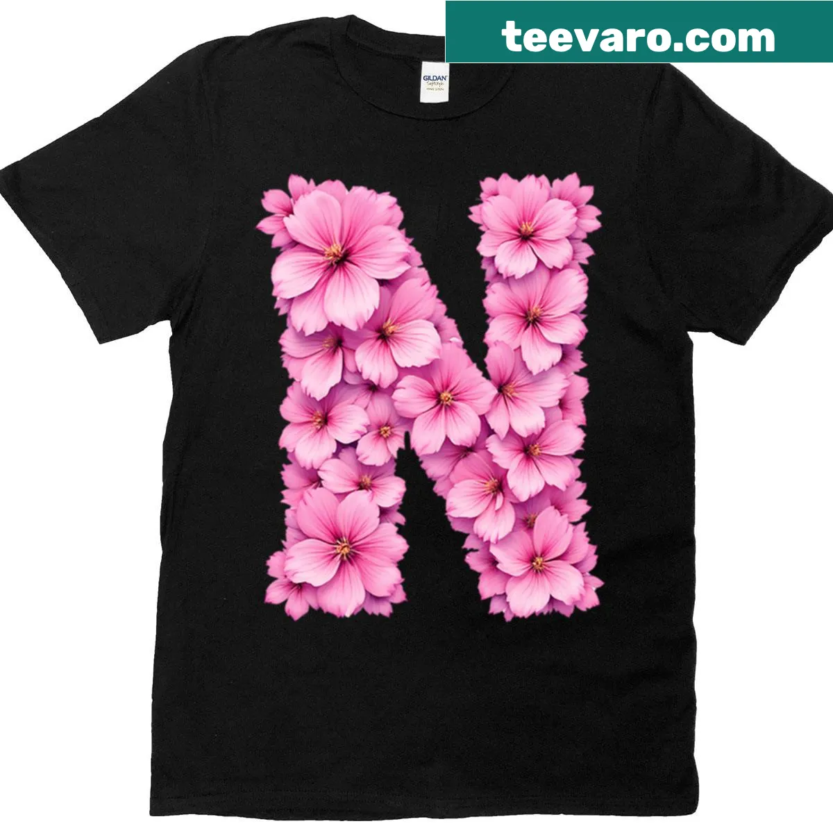 Floral initial letter N design on a girls' T-shirt — on a men's t-shirt