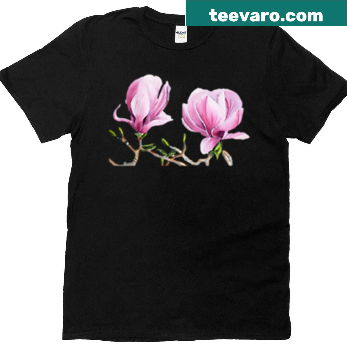 Watercolor floral magnolias design on a t-shirt — on a men's t-shirt
