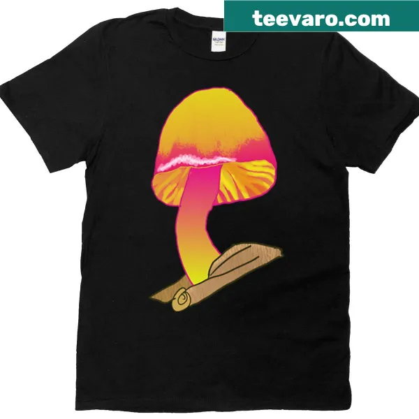Illustrated Pink Shroom t-shirt with a whimsical mushroom design
