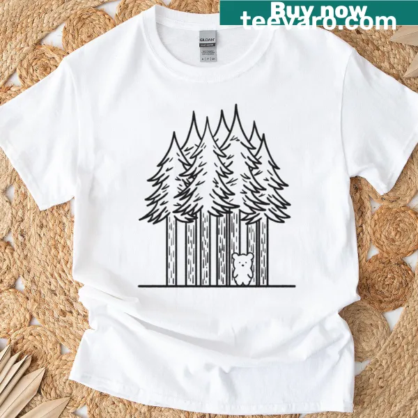 Illustrative T-shirt featuring a polar bear in a forest